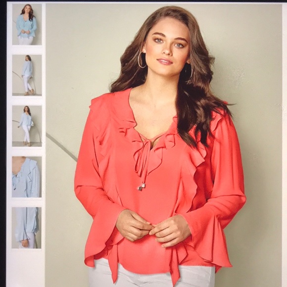 ruffle front blouse plus size